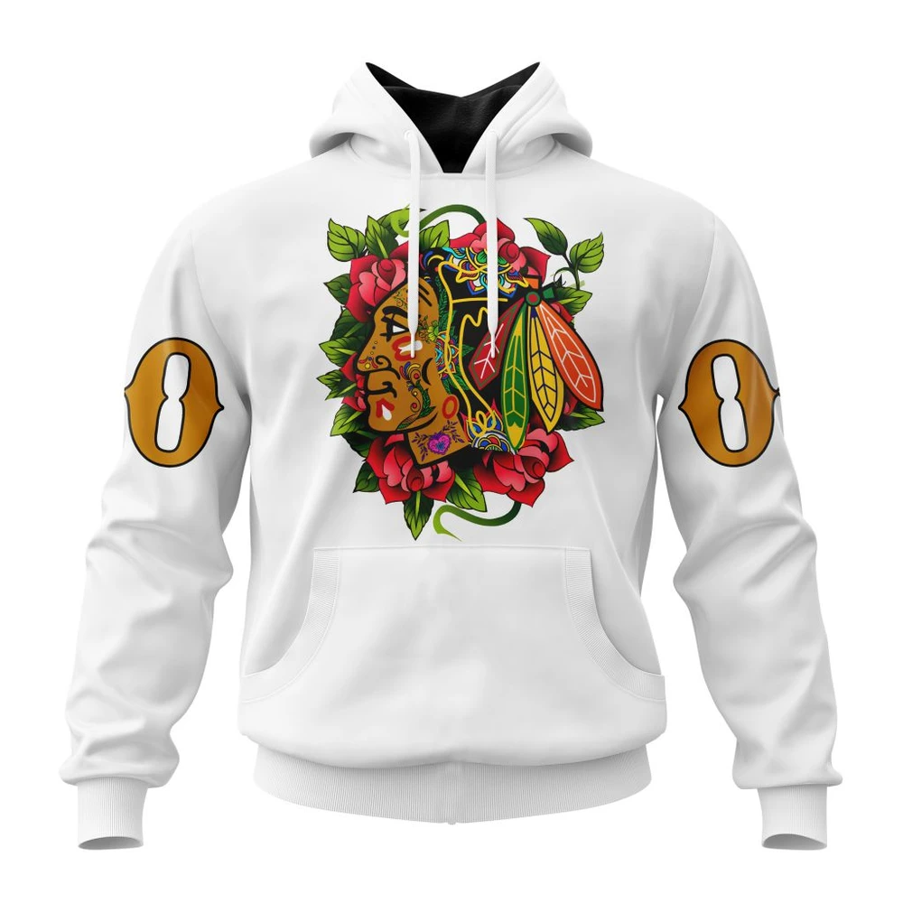 Chicago Blackhawks Specialized Unisex Kits Dia De Muertos All Over Print Hoodie Style 14889