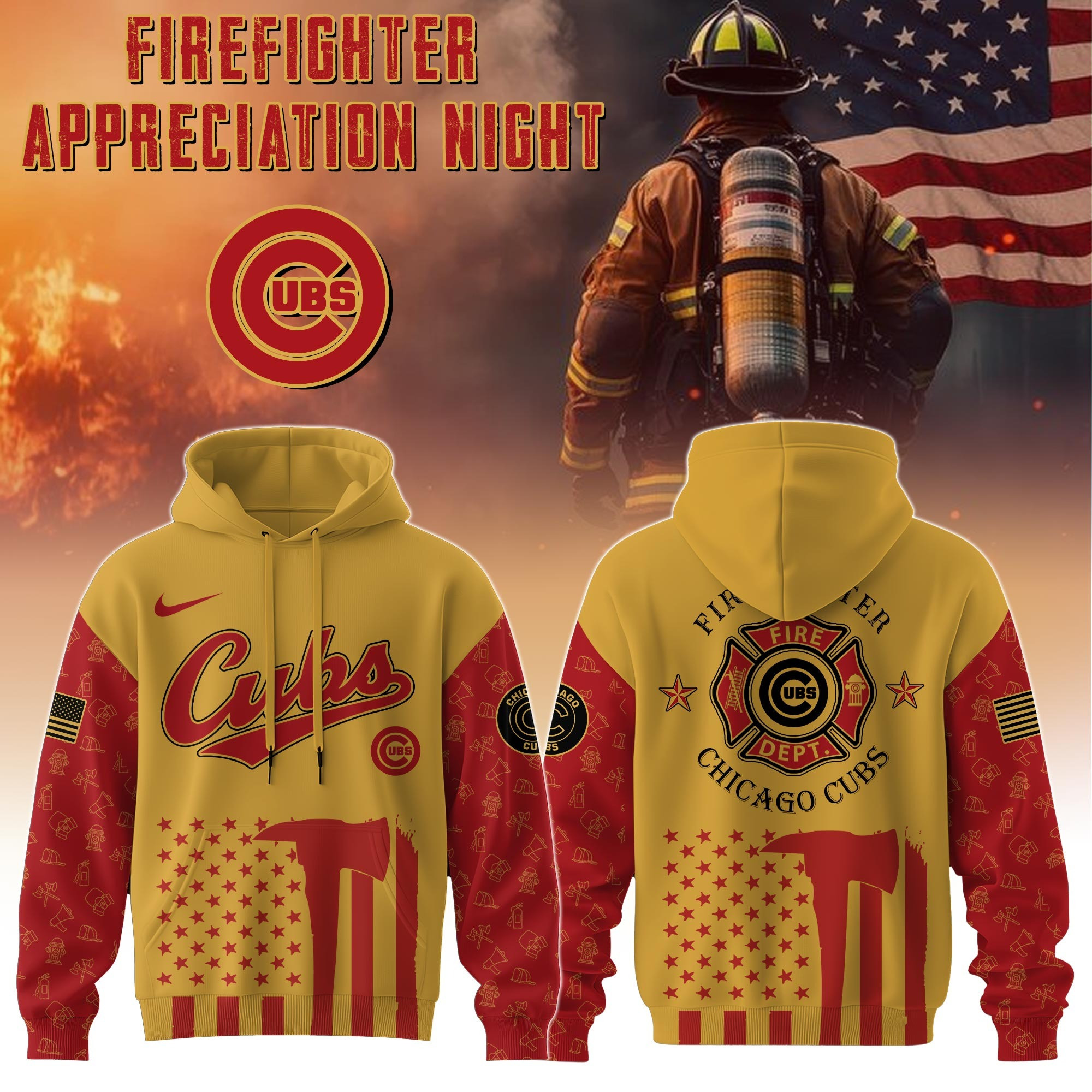 Chicago Cubs MLB X Firefighter Appreciation Night Hoodie Merch BaseballFor Him