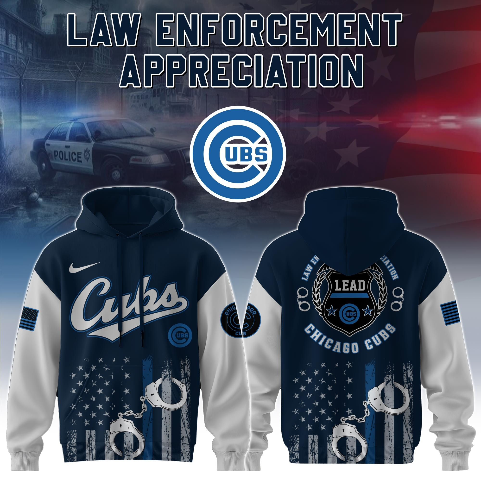 Chicago Cubs MLB x Law Enforcement Appreciation Day Hoodie Baseball Team Gift Ideas