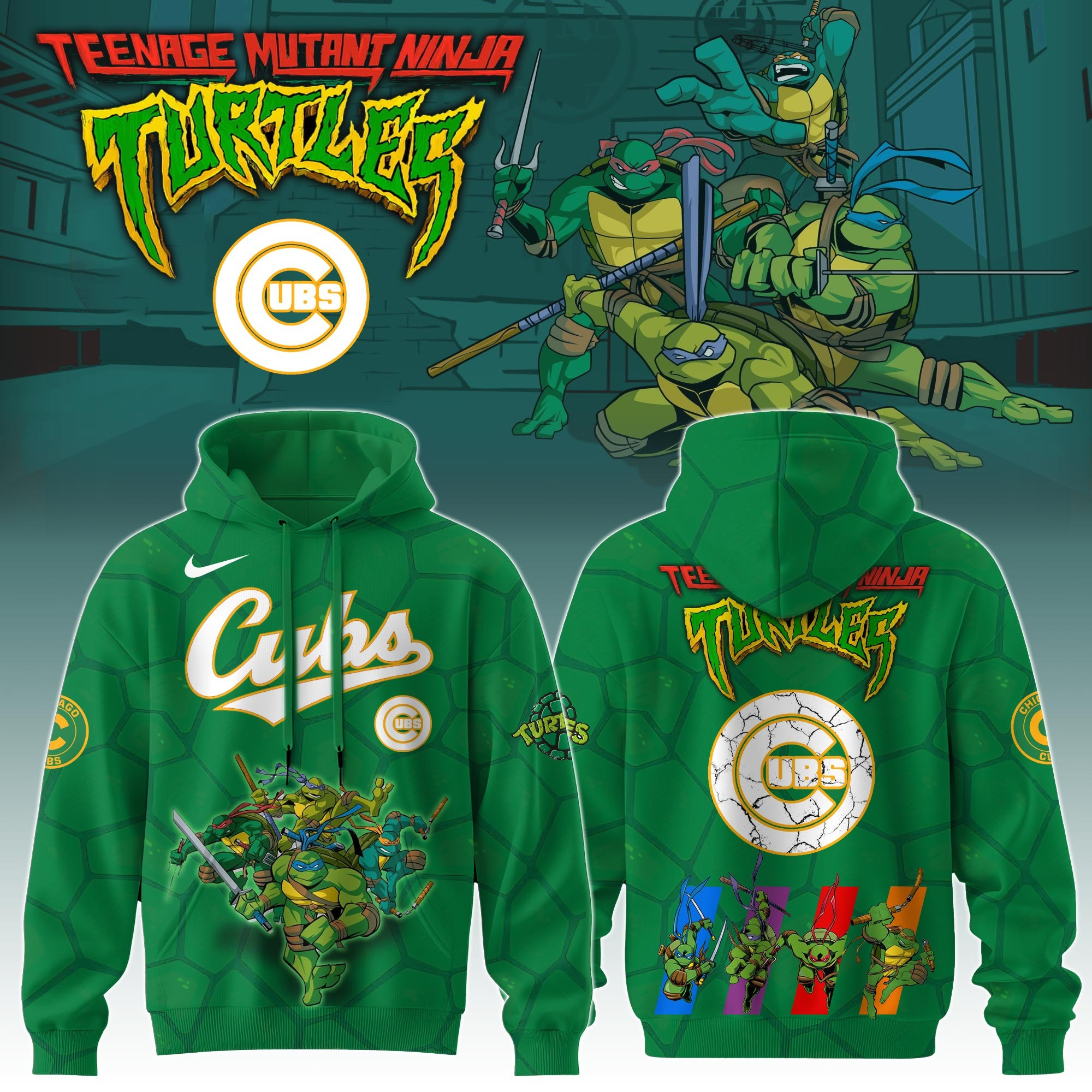 Chicago Cubs MLB X Ninja Turtles Hoodie Baseball Ninja Turtles Lovers