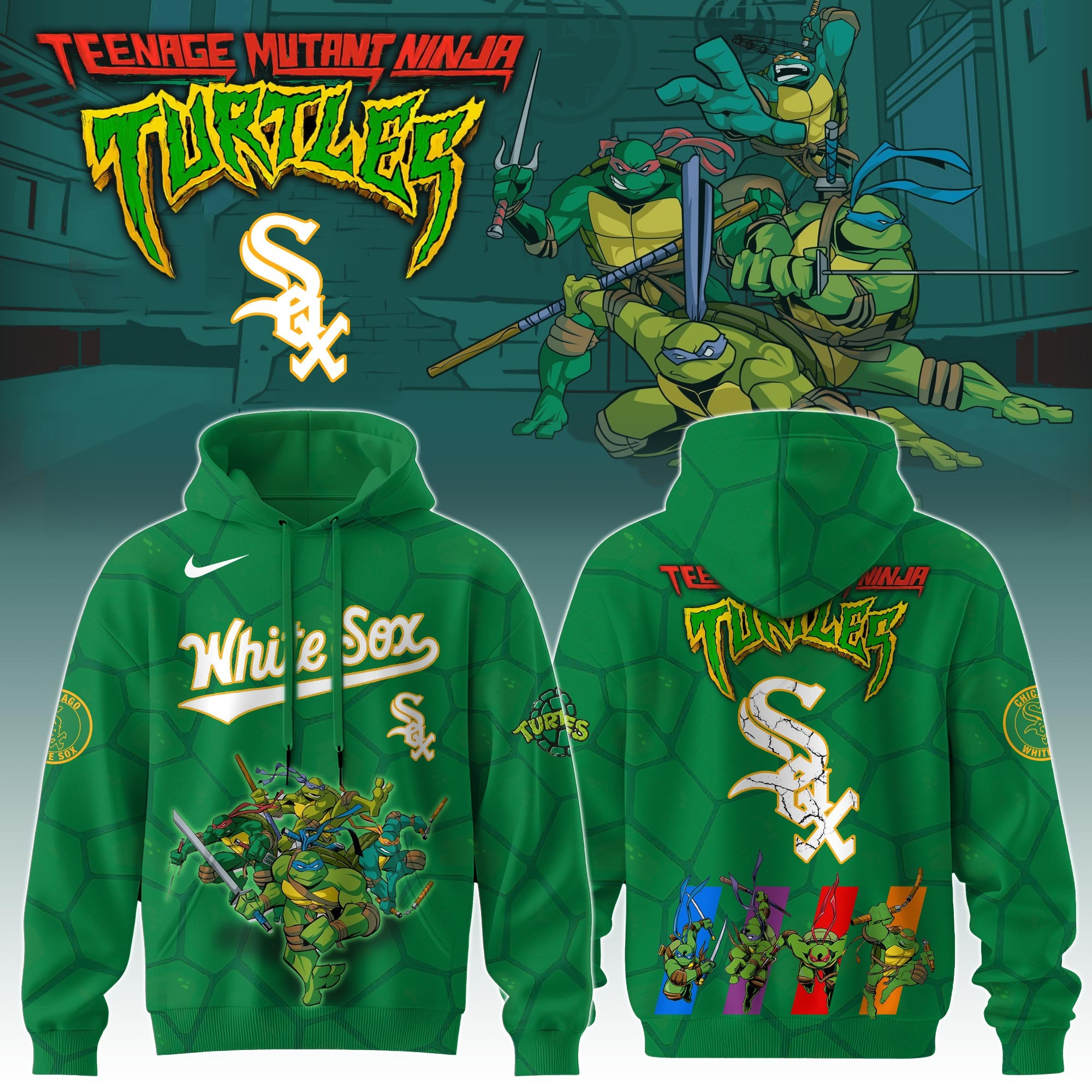 Chicago White Sox MLB X Ninja Turtles Hoodie Baseball Ninja Turtles Lovers