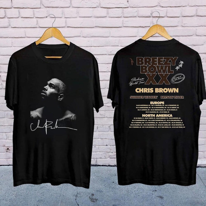 Chris Brown Signatures Shirt 2025 Chris Brown Breezy Bowl XX Tour T-Shirt Oregontrailrvpk Shirt