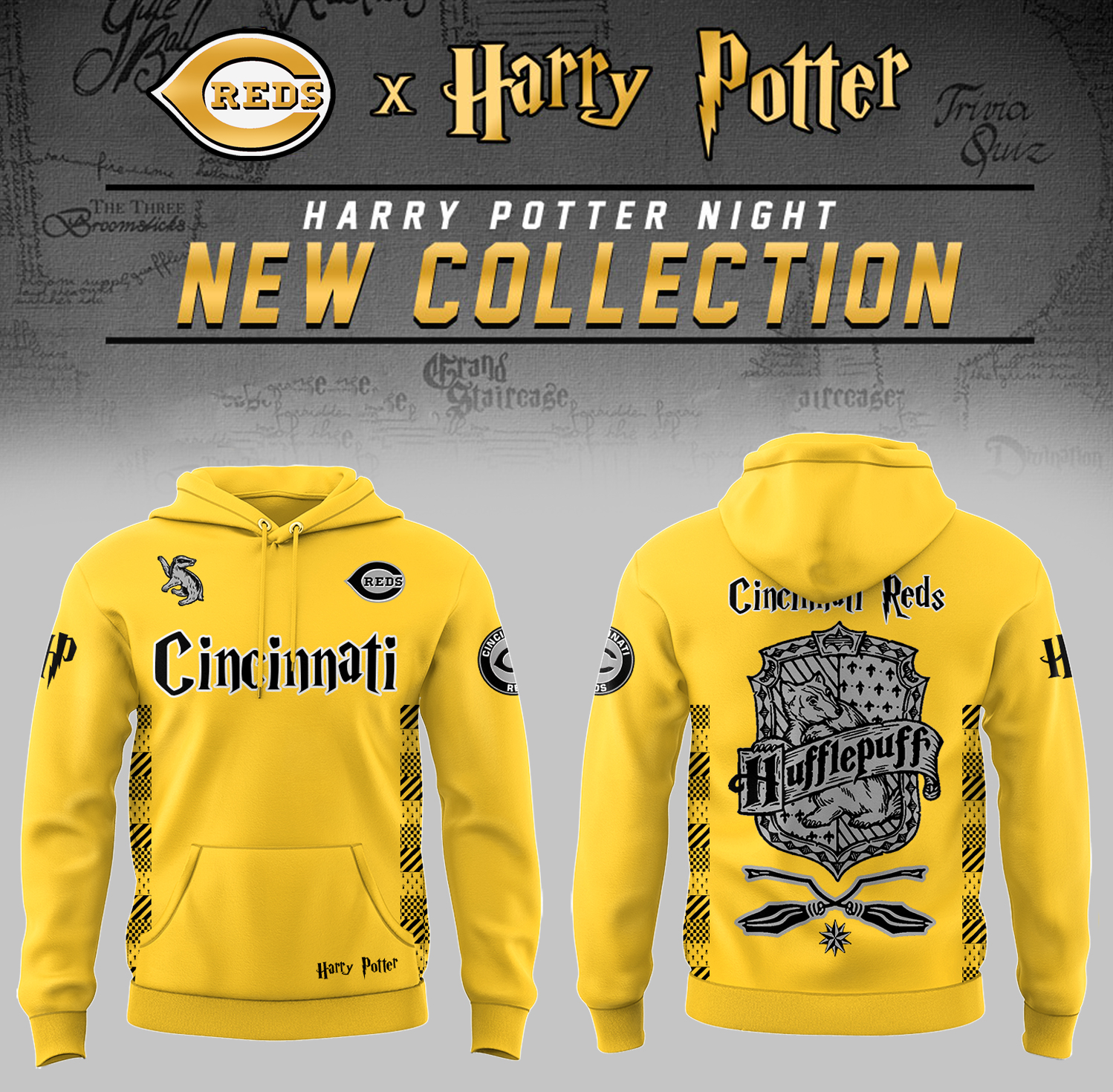 Cincinnati Reds x Harry Potter Night Hufflepuff House Hoodie Baseball