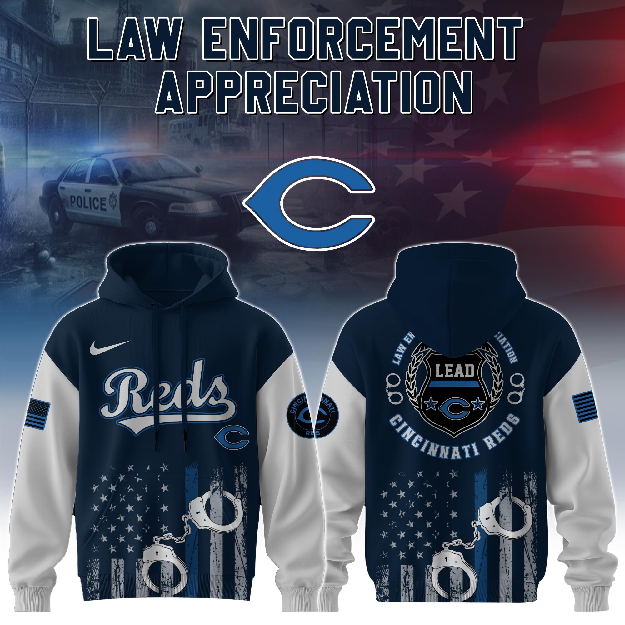 Cincinnati Reds x Law Enforcement Appreciation Day Hoodie Present For Baseball Player