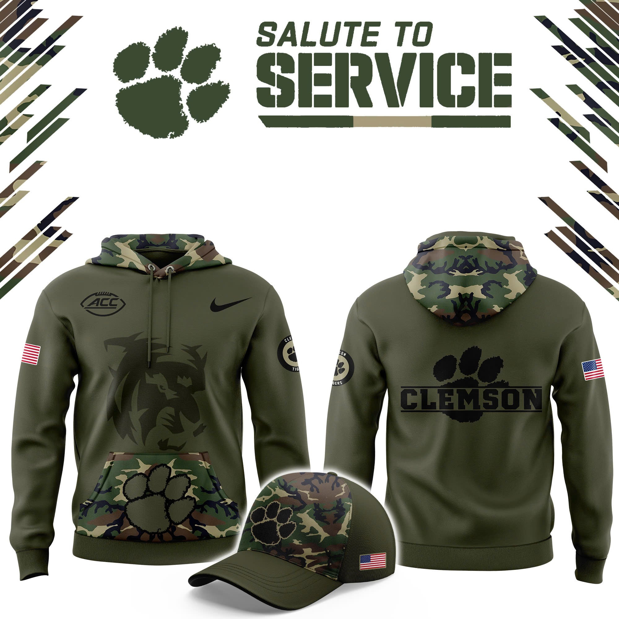 Clemson Tigers Salute to Service Club NCAA Hoodie Football No Cap