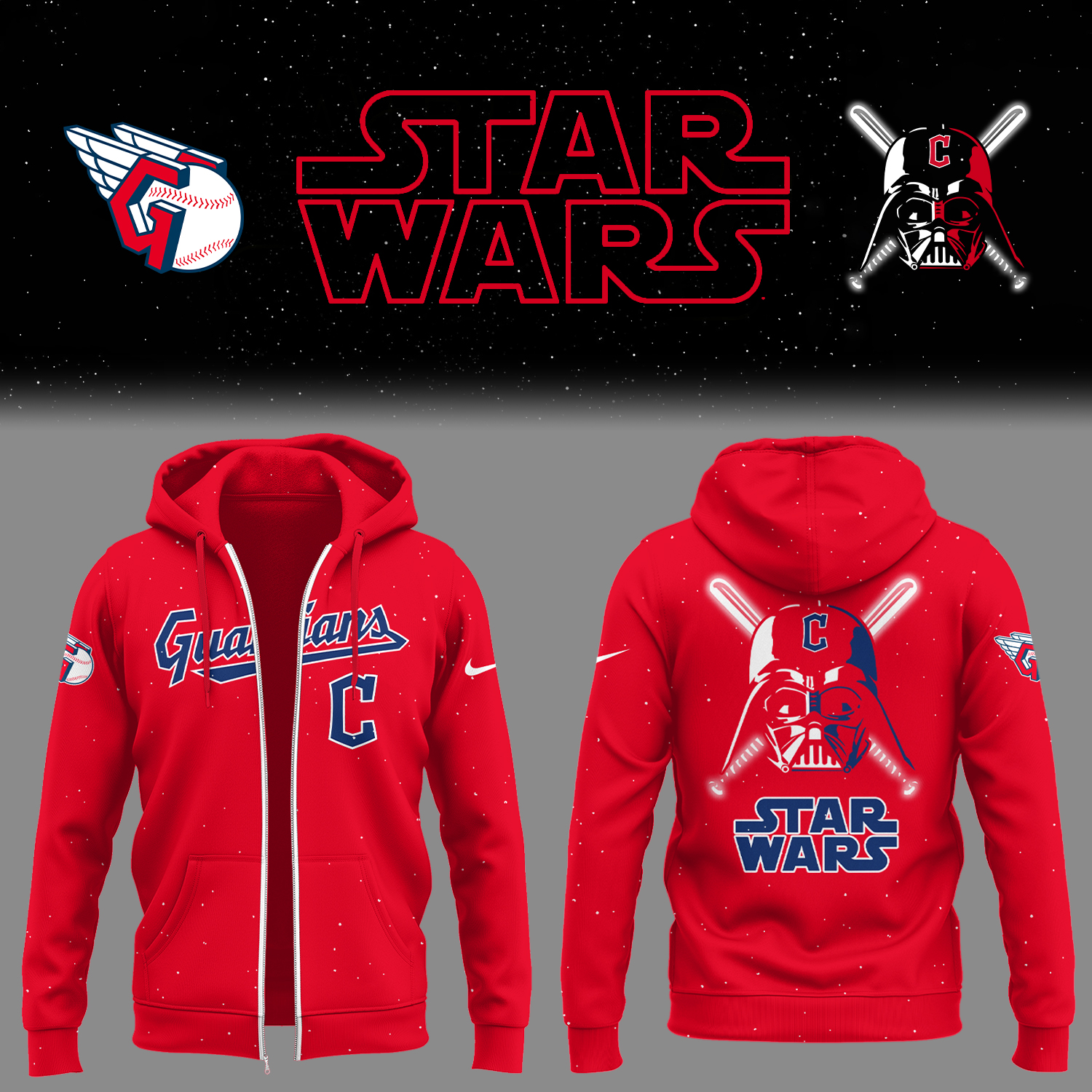Cleveland Baseball Cleveland x Star Wars 2025 Red Zip Hoodie Gift For Baseball Lover