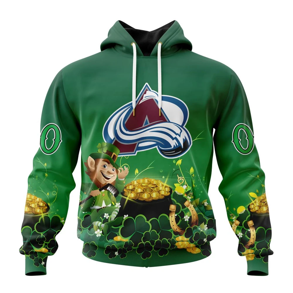 Colorado Avalanche Special Design For St. Patrick Day All Over Print Hoodie Style 45371