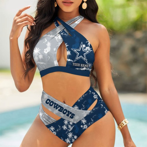 Dallas Cowboys Womens 2Pcs Bikini Swimsuit Criss Cross Cutout Bathing Suit St2037