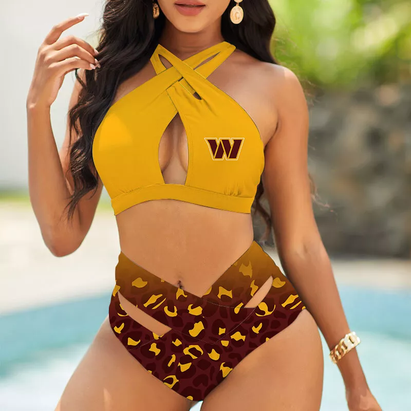 Detroit Lions Womens 2Pcs Bikini Swimsuit Criss Cross Cutout Bathing Suit St3459