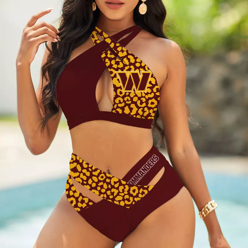 Detroit Lions Womens 2Pcs Bikini Swimsuit Criss Cross Cutout Bathing Suit St4021