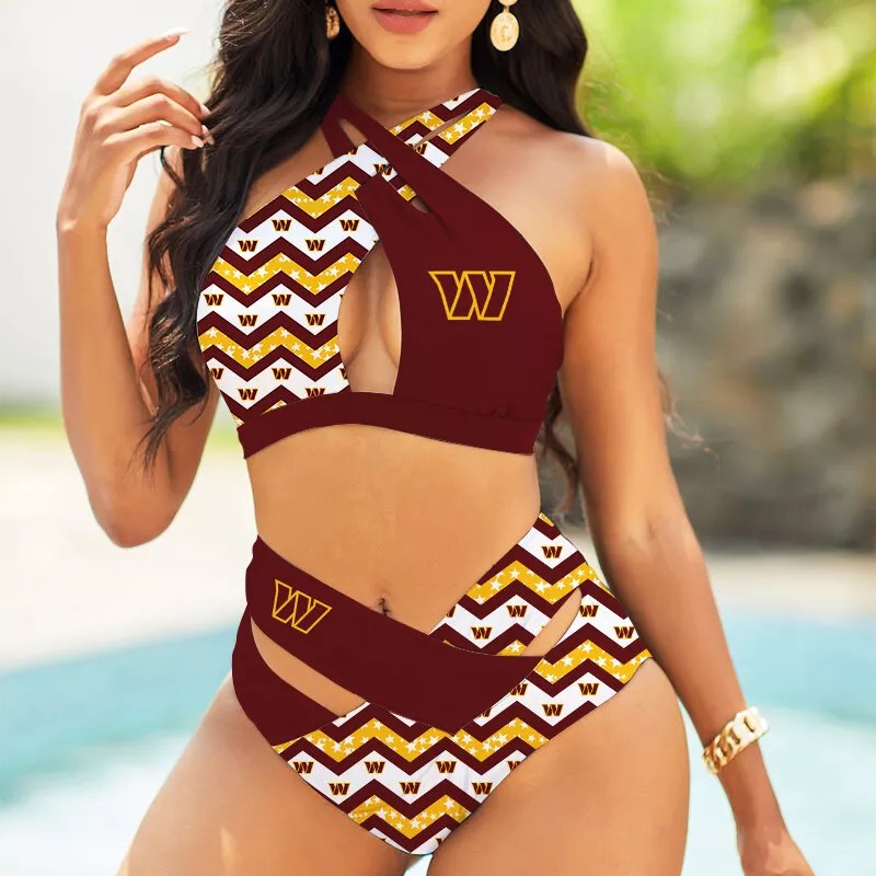 Detroit Lions Womens 2Pcs Bikini Swimsuit Criss Cross Cutout Bathing Suit St6665