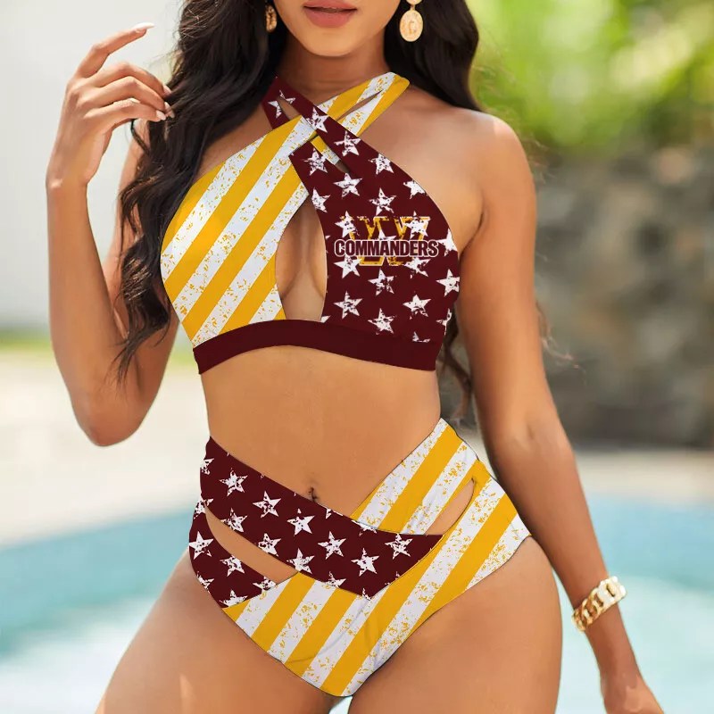 Detroit Lions Womens 2Pcs Bikini Swimsuit Criss Cross Cutout Bathing Suit St7608