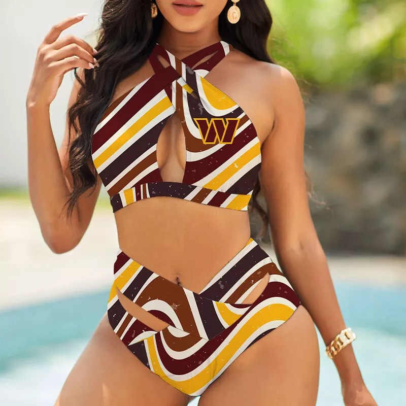 Detroit Lions Womens 2Pcs Bikini Swimsuit Criss Cross Cutout Bathing Suit St8092