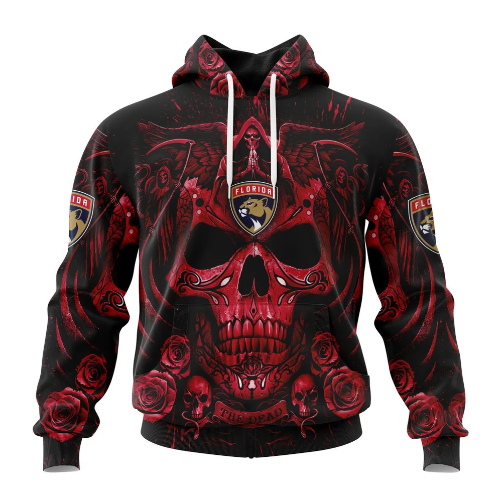 Florida Panthers Special Design With Skull Art All Over Print Hoodie Style 76365