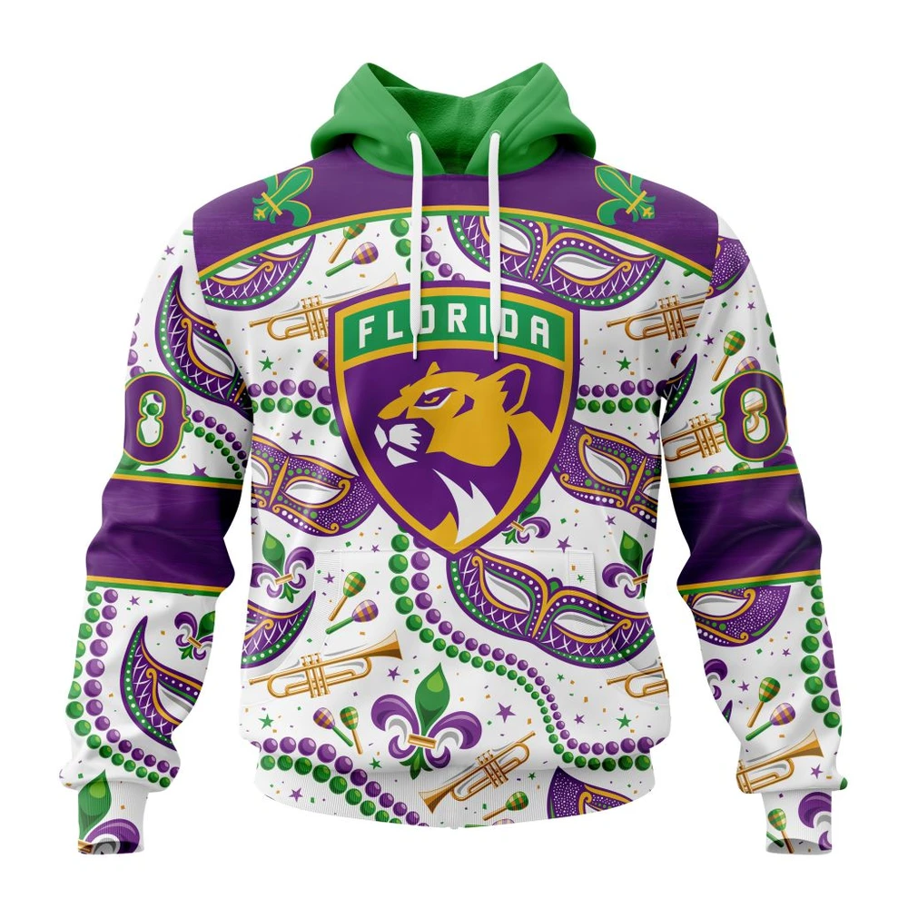 Florida Panthers Special Mardi Gras Design All Over Print Hoodie Style 73755