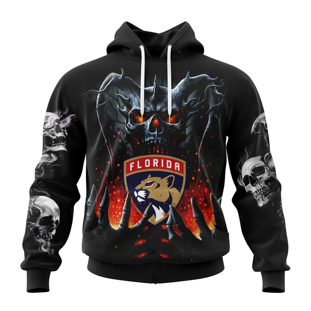 Florida Panthers Special Skull Art Design All Over Print Hoodie Style 44827