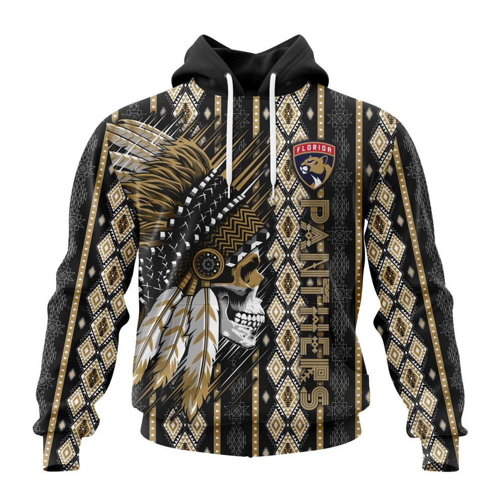 Florida Panthers Special Skull Native Design All Over Print Hoodie Style 89396