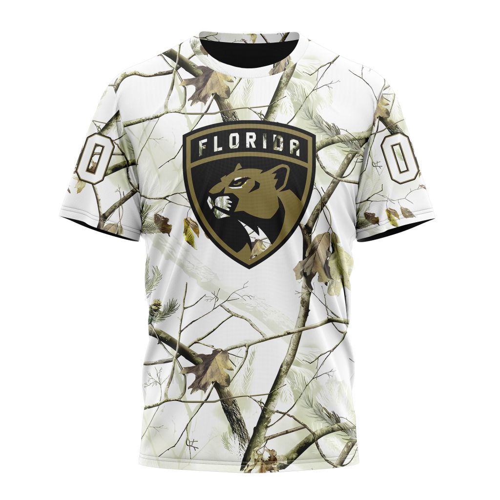 Florida Panthers Special White Winter Hunting Camo Design Personalized Name And Number T-Shirt Oregontrailrvpk Shirt