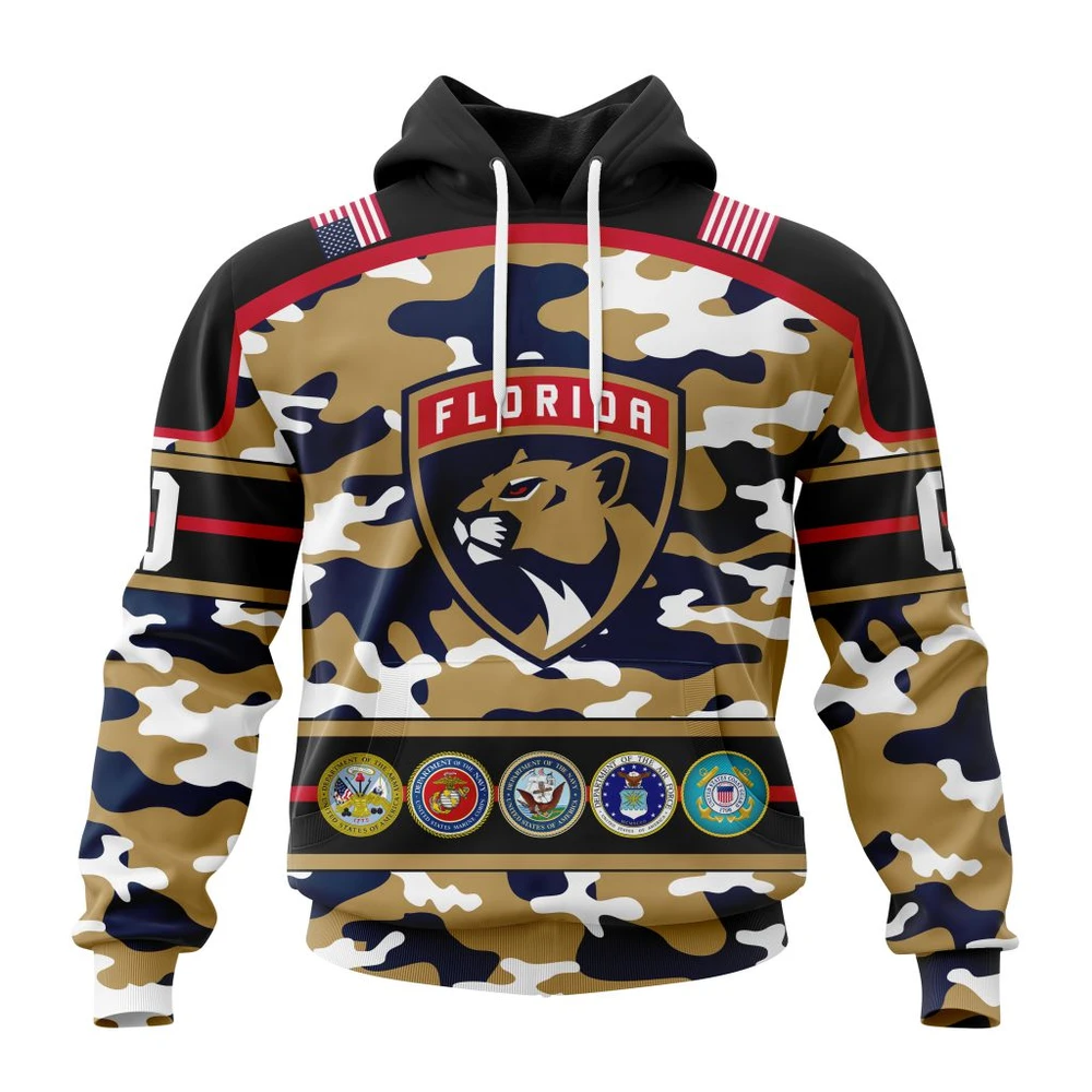 Florida Panthers Specialized Design Wih Camo Team Color And Military Force Logo All Over Print Hoodie Style 28662