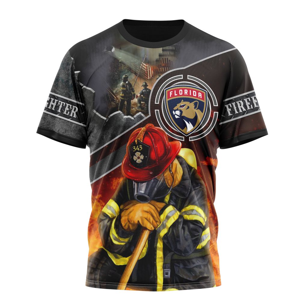 Florida Panthers Specialized Kits To Honor FireFighter In Patriot Day We Will Never Forget Personalized Name And Number T-Shirt Oregontrailrvpk Shirt