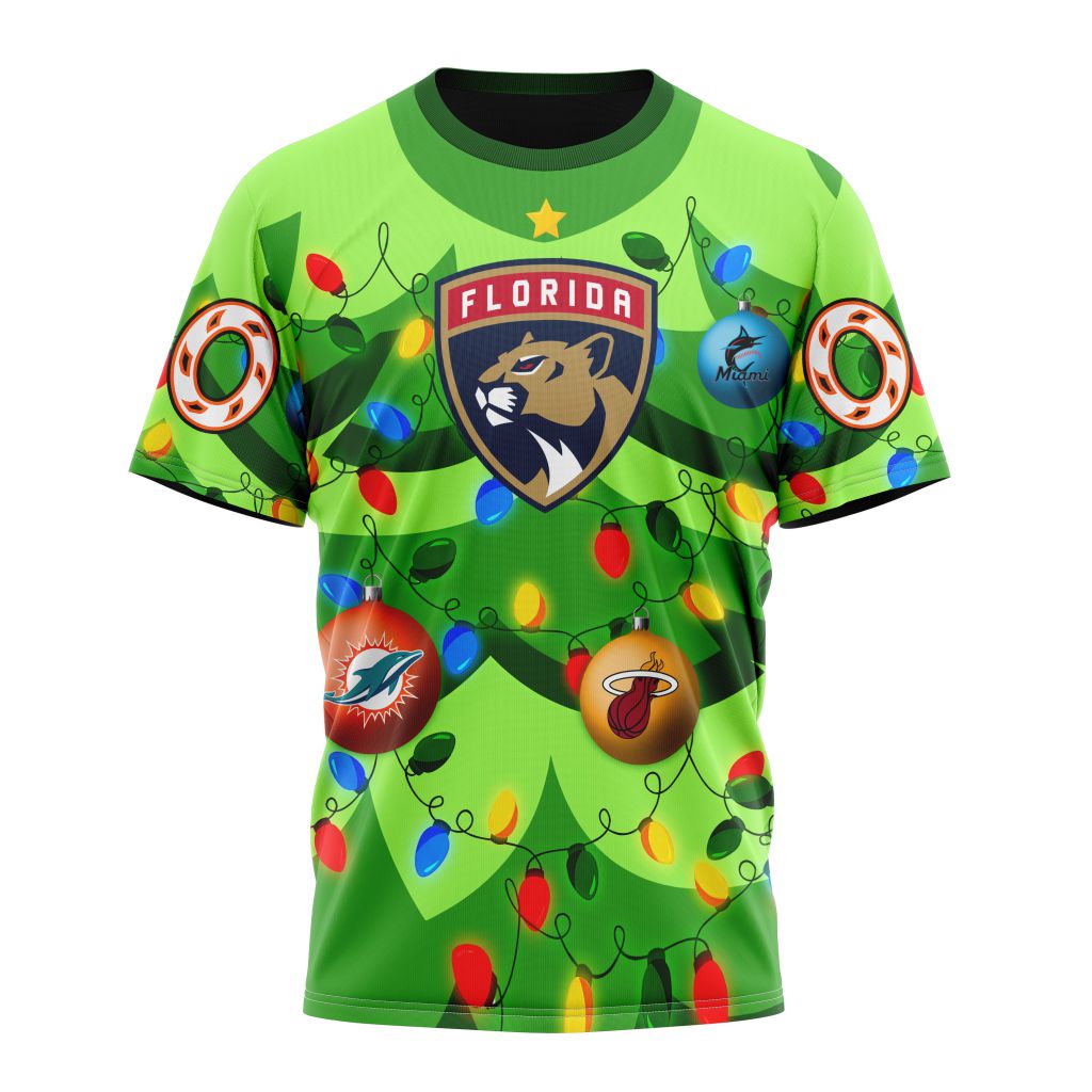 Florida Panthers Specialized Unisex Kits With Unisex Kits With Christmass Tree Color And City's Sport Teams Personalized Name And Number T-Shirt Oregontrailrvpk Shirt