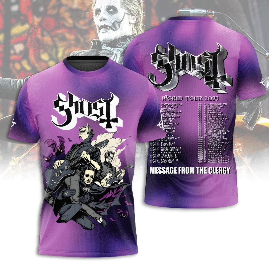 Ghost Band Skeletour World Tour 2025 3D T-Shirt For Rock Band Fans Oregontrailrvpk Shirt