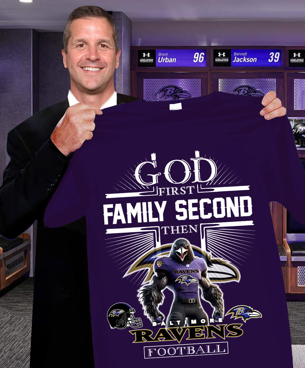 God First Family Second The Baltimore Ravens T-Shirt Football Gifts Oregontrailrvpk Shirt