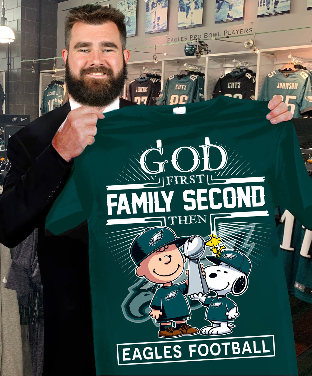 God First Family Second Then Eagles Football T-Shirt Gift Ideas For Football Fans Oregontrailrvpk Shirt