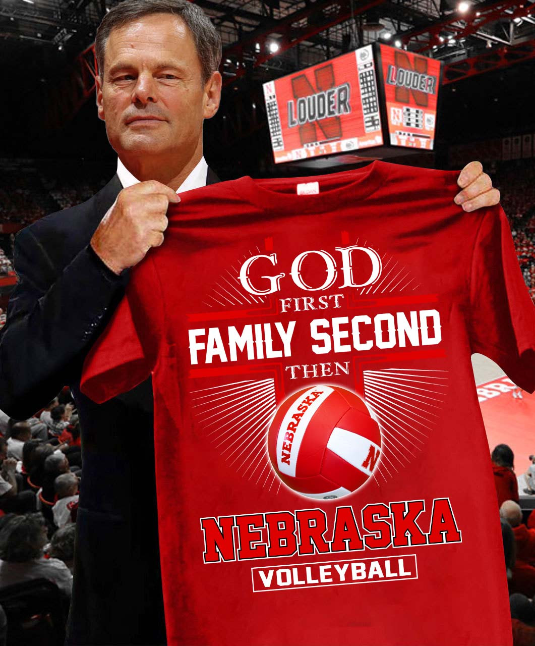 God First Family Second Then Nebraska Volleyball T-Shirt Volleyball Gift Ideas Oregontrailrvpk Shirt