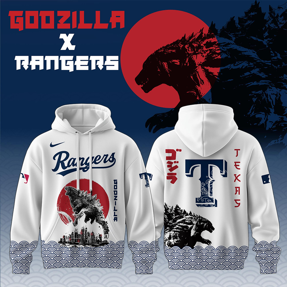 Godzilla x Texas Rangers 2025 Japan Edition Hoodie