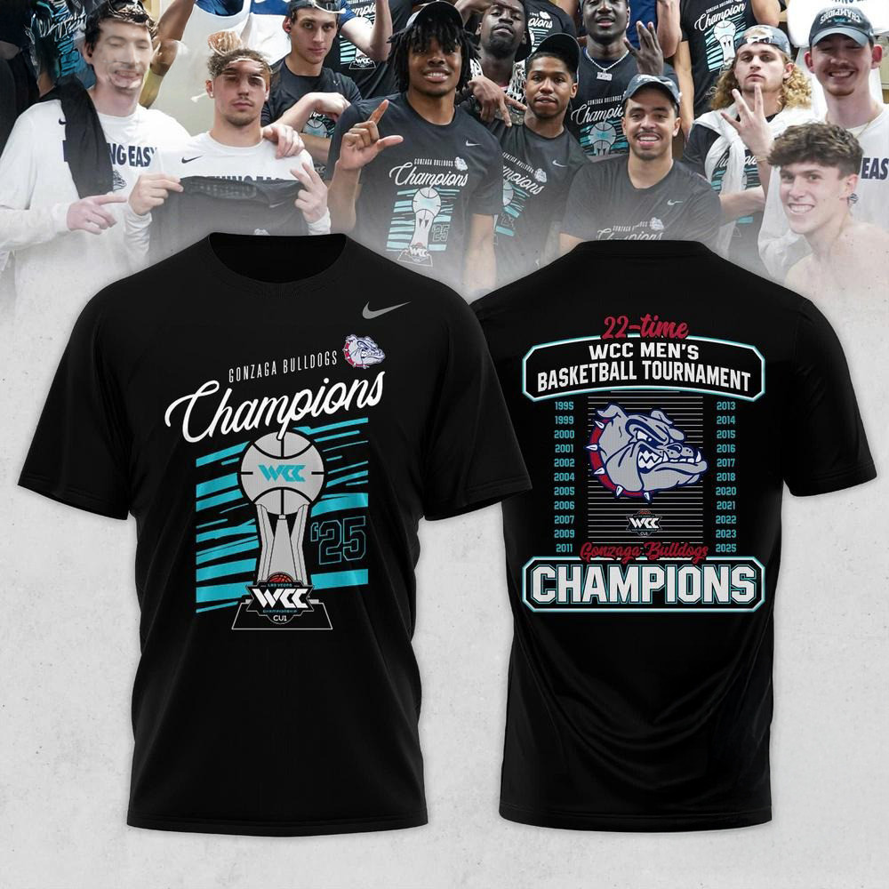Gonzaga Bulldogs 2025 WCC Men's Basketball Conference Tournament Champions 22 Time Shirt Oregontrailrvpk Shirt