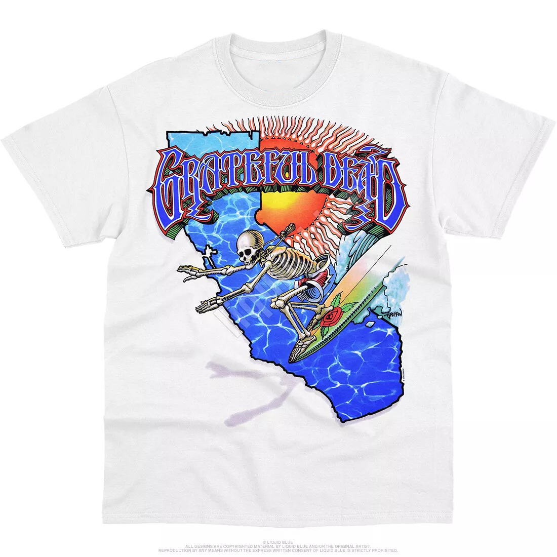 Grateful Dead California Surfer Skeleton Rose T-Shirt For Dudes Oregontrailrvpk Shirt