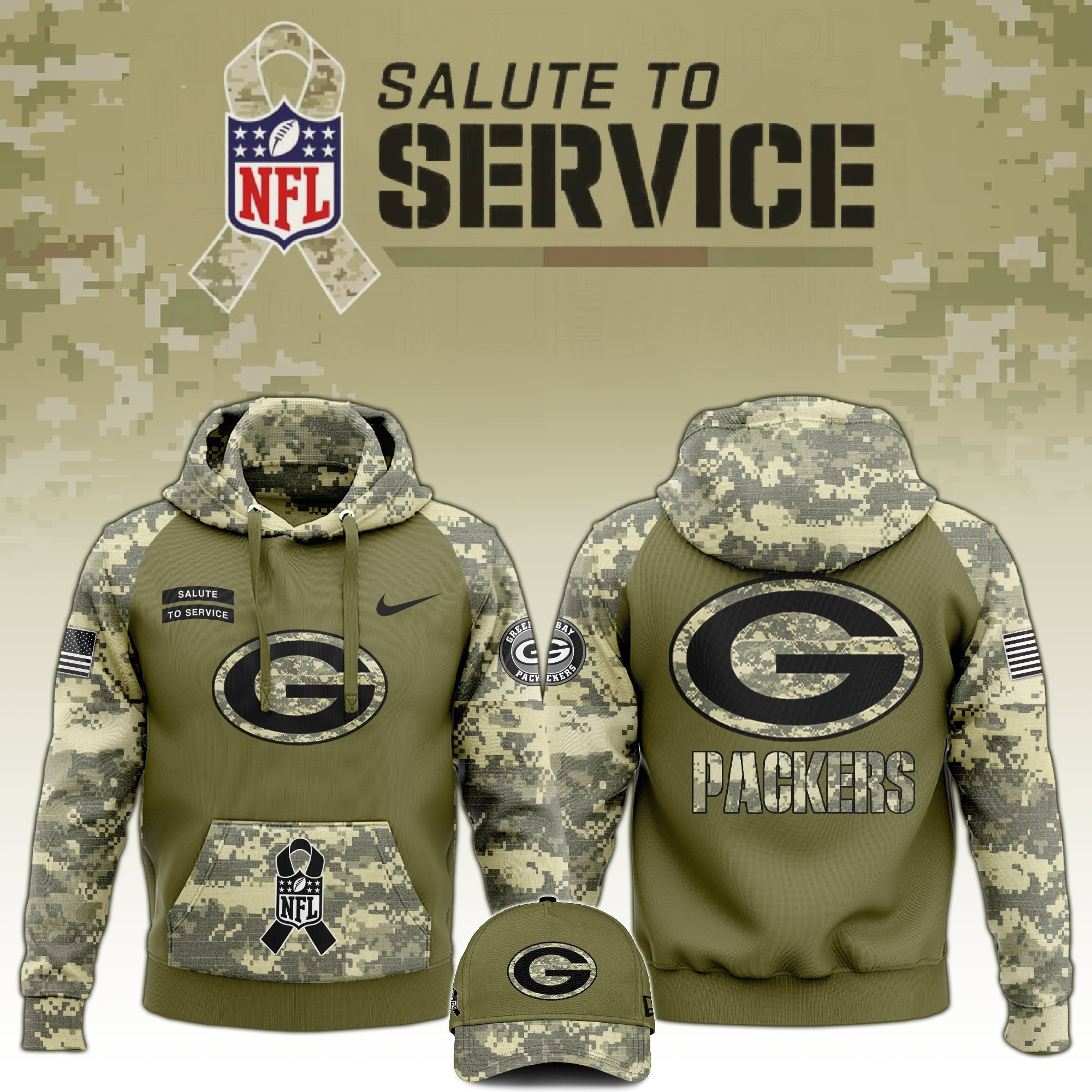 Green Bay Packers Salute to Service Club Limited Edition Camo Hoodie Gift For Packers Fans