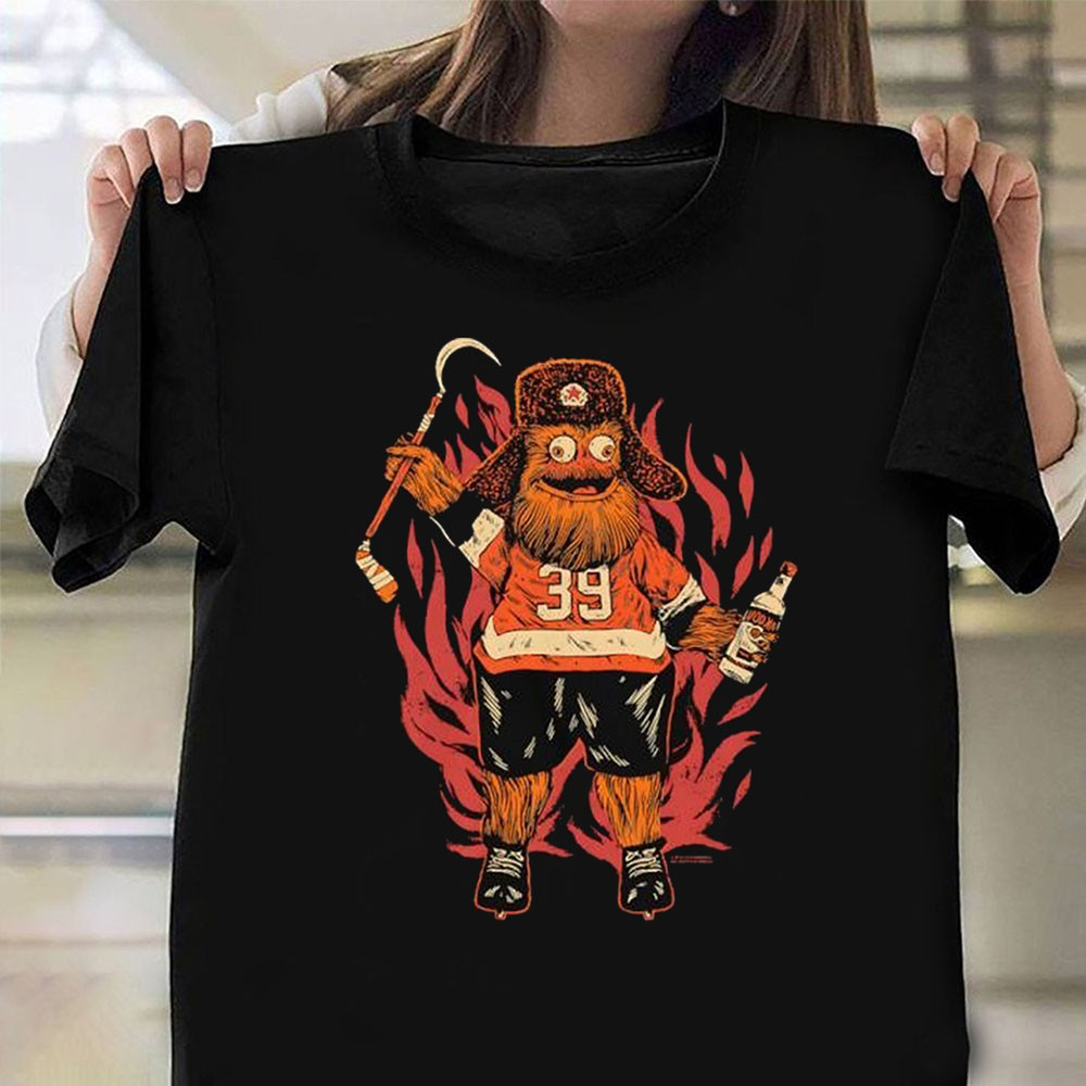 Gritty T-Shirt Matvei Michkov 39 Philadelphia Flyers Hockey Flames Mascot Shirt Oregontrailrvpk Shirt