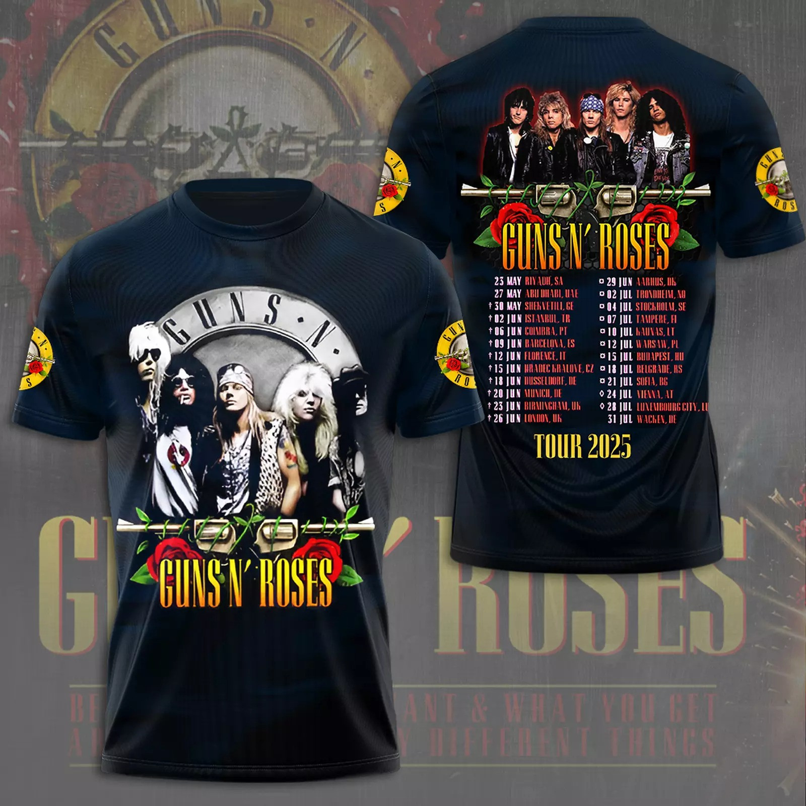 Guns N Roses 2025 Tour 3D T-Shirt For Rock Band Fans Oregontrailrvpk Shirt