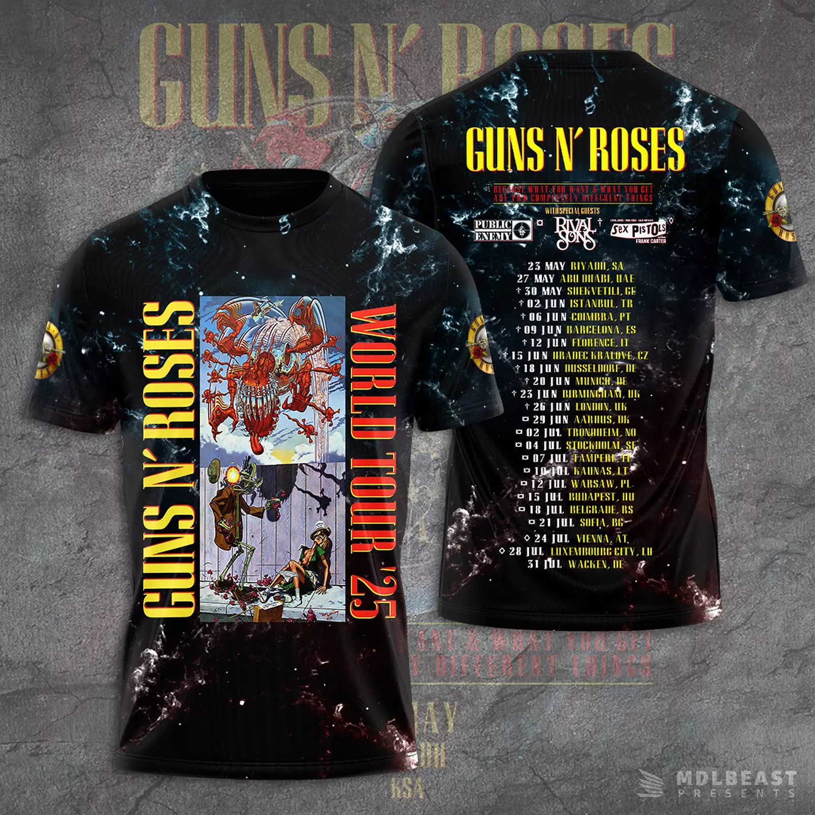 Guns N Roses 2025 Tour 3D T-Shirt Ver 1 Oregontrailrvpk Shirt
