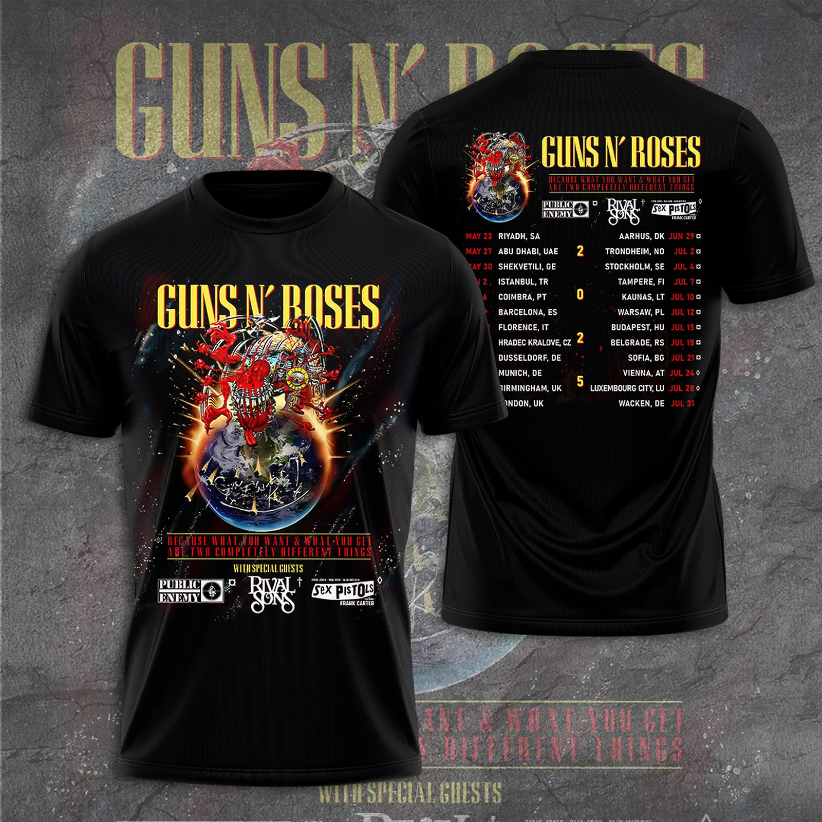 Guns N Roses 2025 Tour 3D T-Shirt Ver 3 Oregontrailrvpk Shirt
