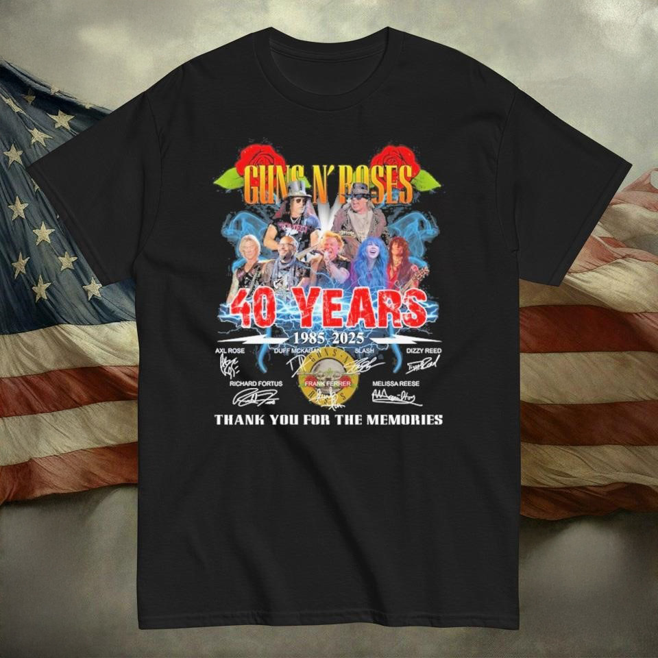Guns N Roses 40 Years 1985-2025 Signature Thank You For The Memories T-Shirt Oregontrailrvpk Shirt