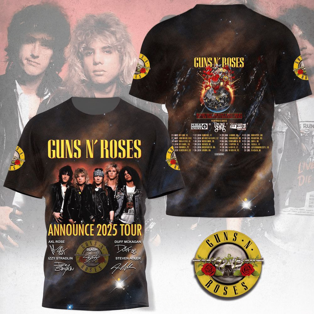 Guns N Roses Announce 2025 Tour T-Shirt Music Lovers Gifts For Him Oregontrailrvpk Shirt