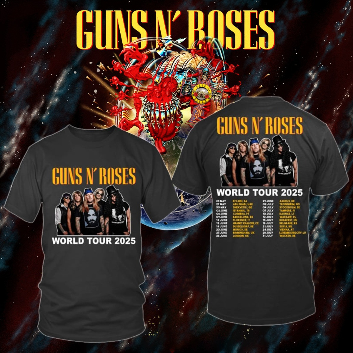 Guns N' Roses World Tour 2025 T-Shirt Oregontrailrvpk Shirt
