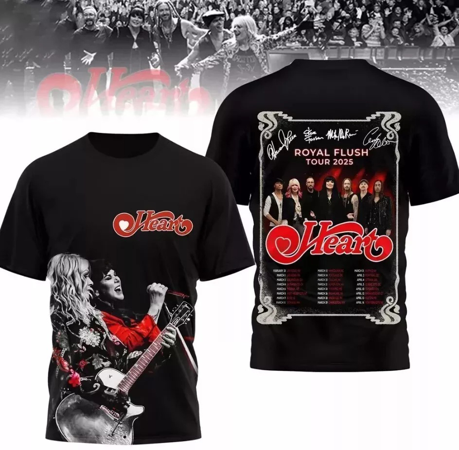 Heart Royal Flush Tour 2025 3D T-Shirt Rock Band Oregontrailrvpk Shirt