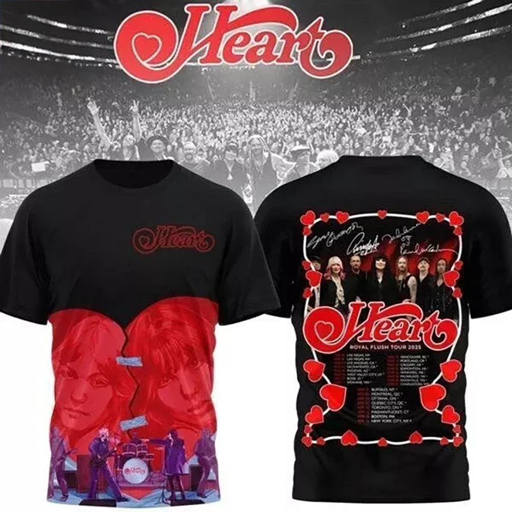Heart Royal Flush Tour 2025 Signature 3D T-Shirt For Fans Music Gifts Oregontrailrvpk Shirt