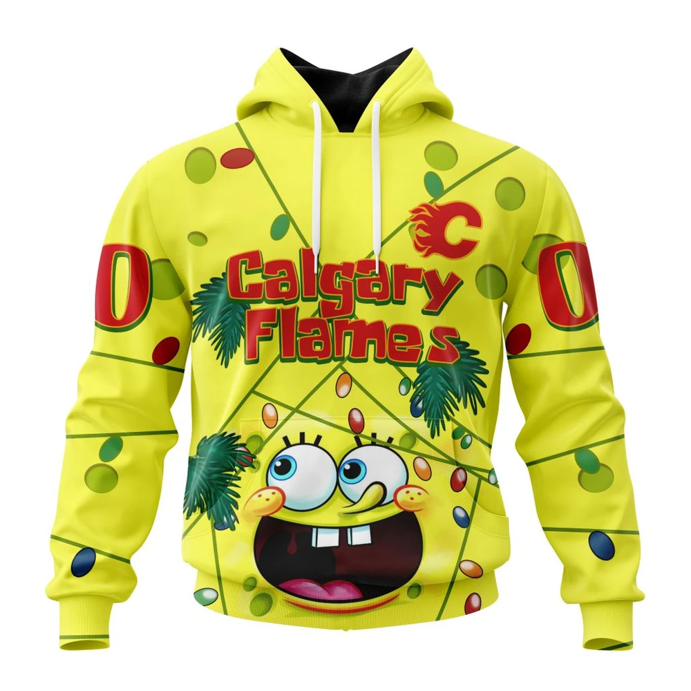 Hoodie Calgary Flames Specialized Jersey With Spongebob All Over Print Hoodie Style 72137