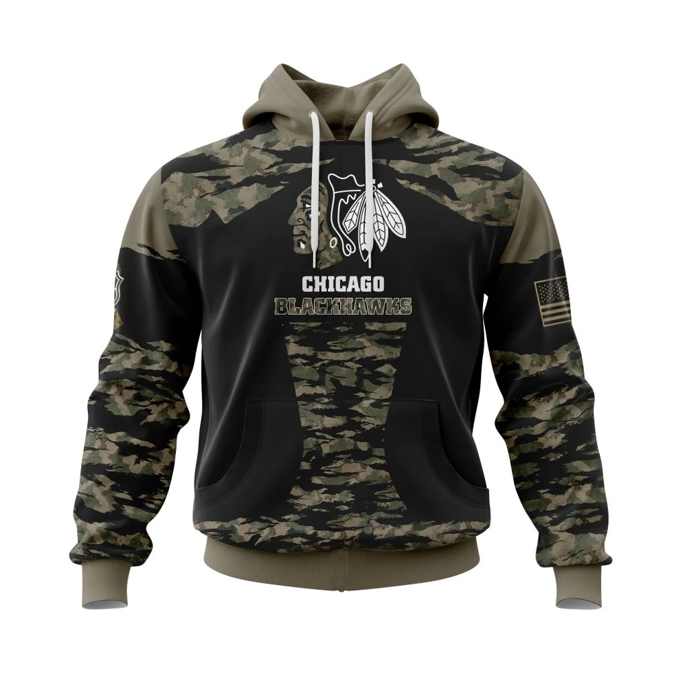 Hoodie Chicago Blackhawks Honors Veterans And Military Members All Over Print Hoodie Style 32138