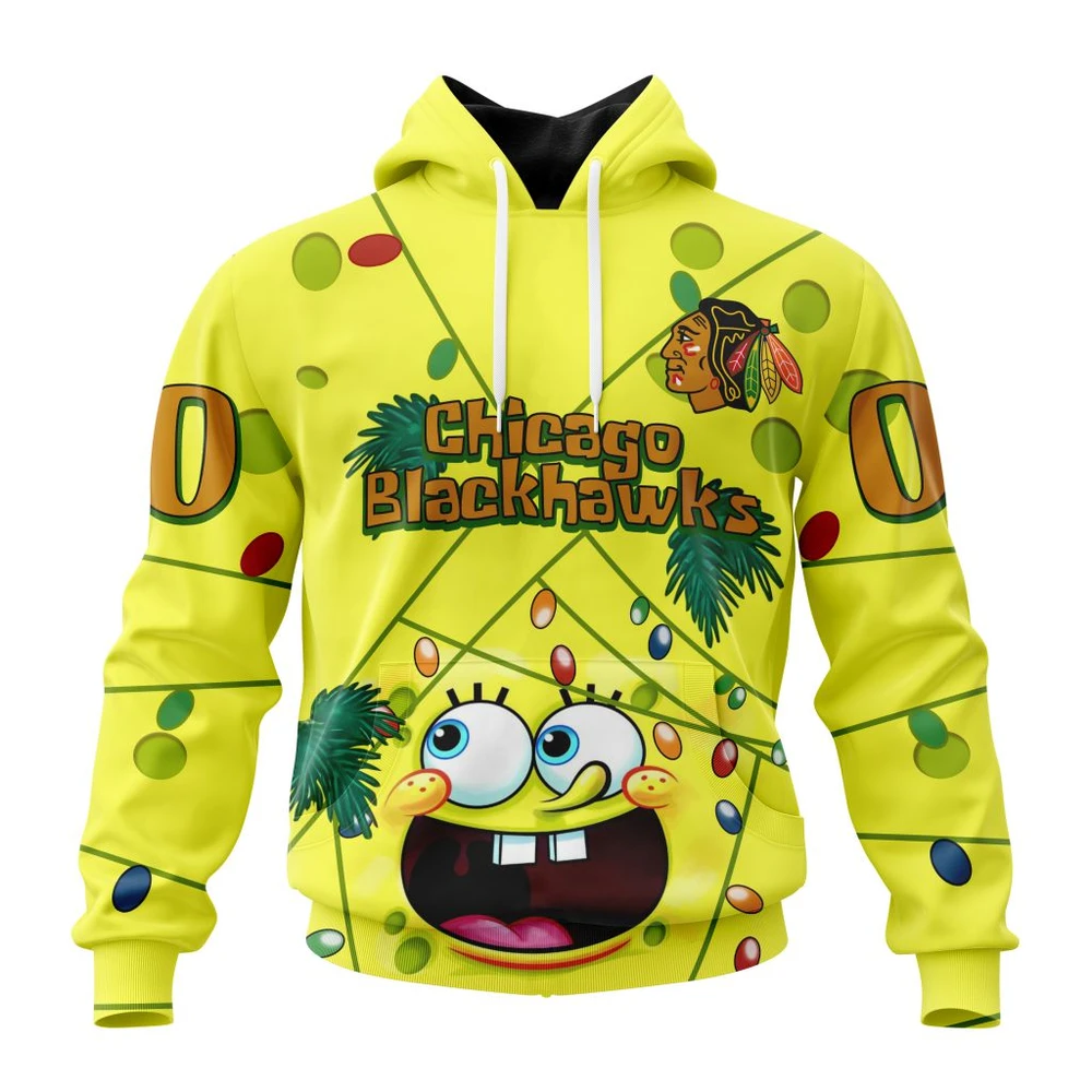 Hoodie Chicago Blackhawks Specialized Jersey With Spongebob All Over Print Hoodie Style 19816