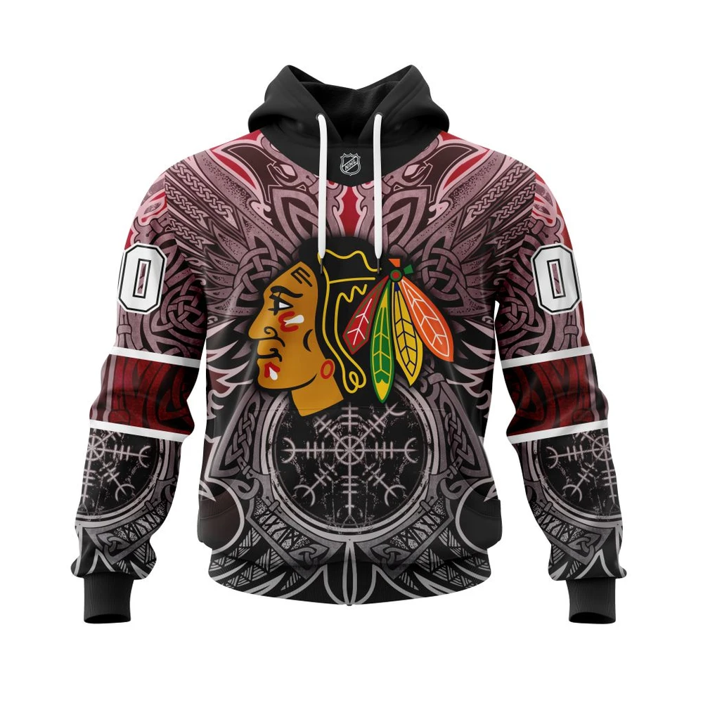 Hoodie Chicago Blackhawks Specialized Norse Viking Symbols All Over Print Hoodie Style 73498