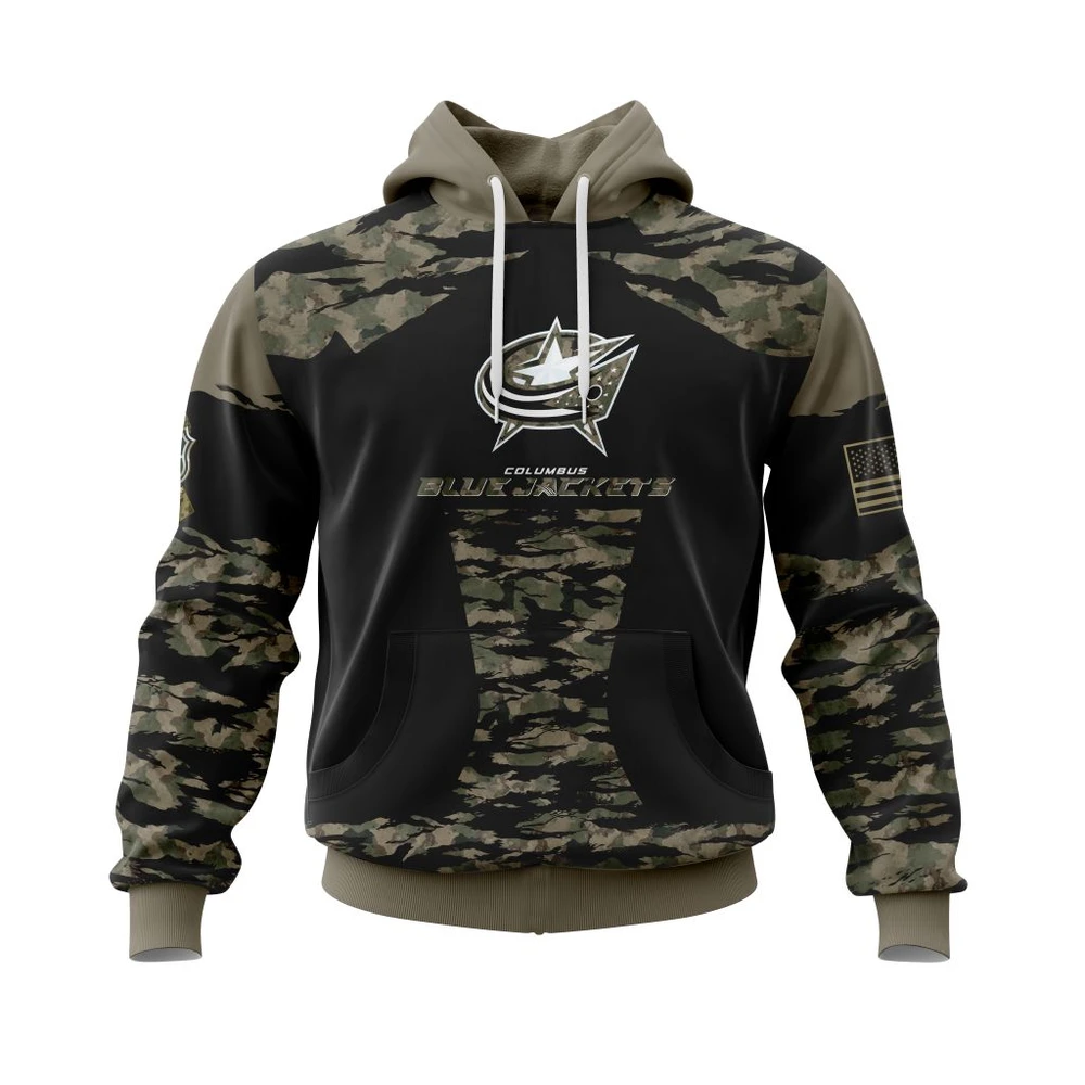 Hoodie Columbus Blue Jackets Honors Veterans And Military Members All Over Print Hoodie Style 12149
