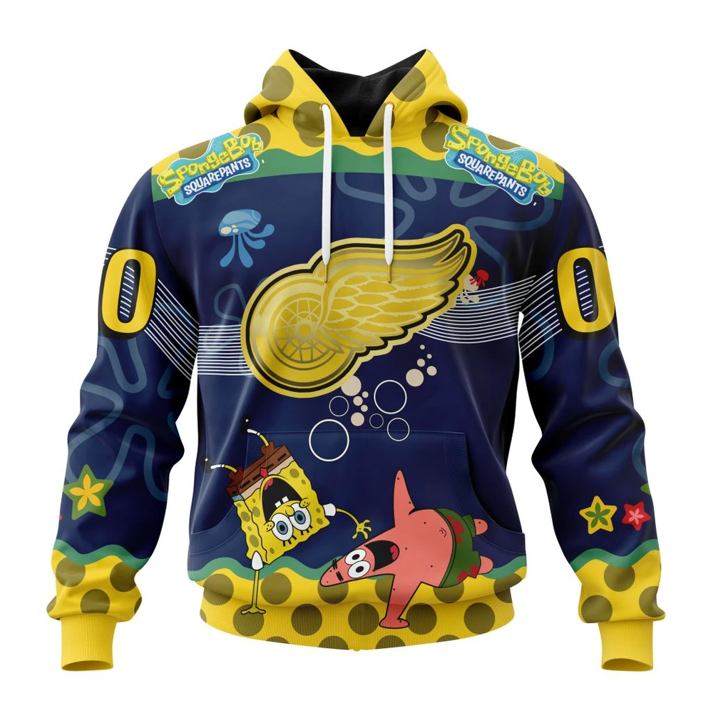 Hoodie Detroit Red Wings Specialized Jersey With Spongebob All Over Print Hoodie Style 16554