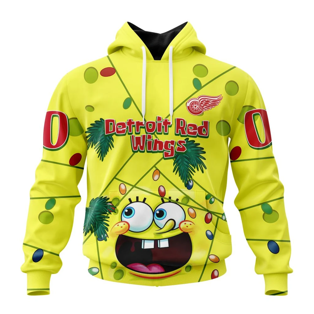 Hoodie Detroit Red Wings Specialized Jersey With Spongebob All Over Print Hoodie Style 44749