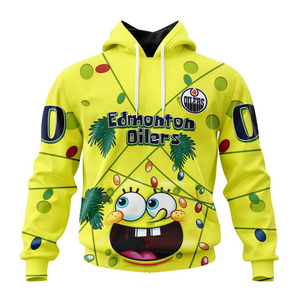 Hoodie Edmonton Oilers Specialized Jersey With Spongebob All Over Print Hoodie Style 76635